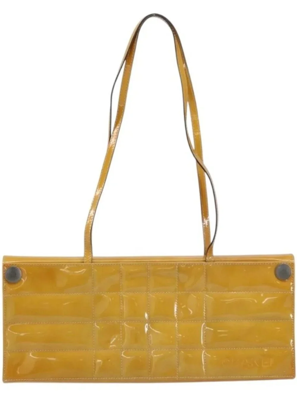 CHANEL Choco Bar Shoulder Bag Enamel Yellow CC Auth 152372